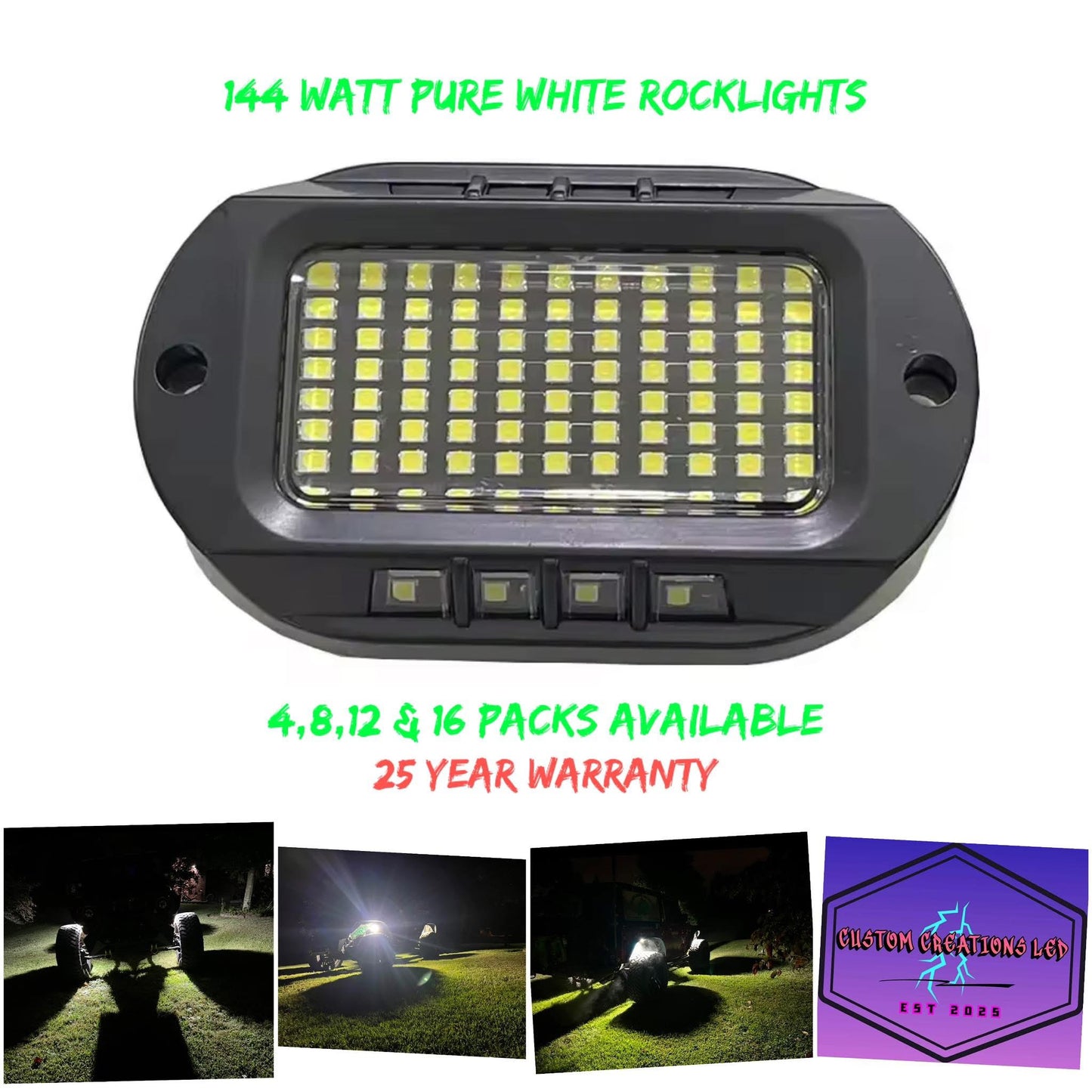 144 Watt Pure White Rocklights: 8 pack